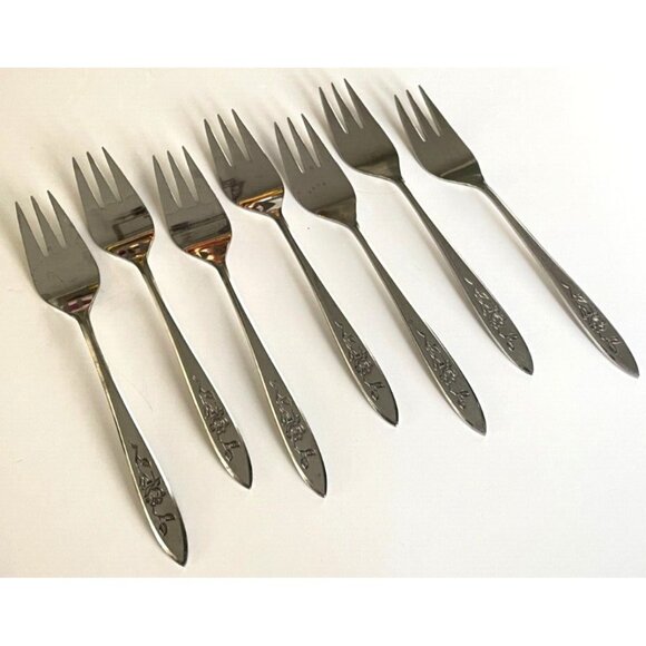 7 Vintage National Stainless Charmante Stainless Salad Forks Flatware Japan - Picture 5 of 8